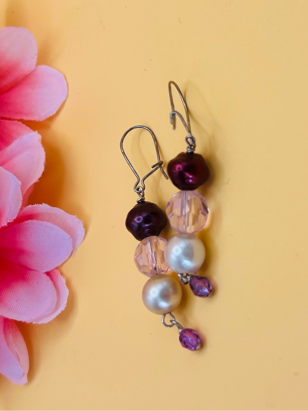 Elegant Pearl and Bead Drop silver Earrings